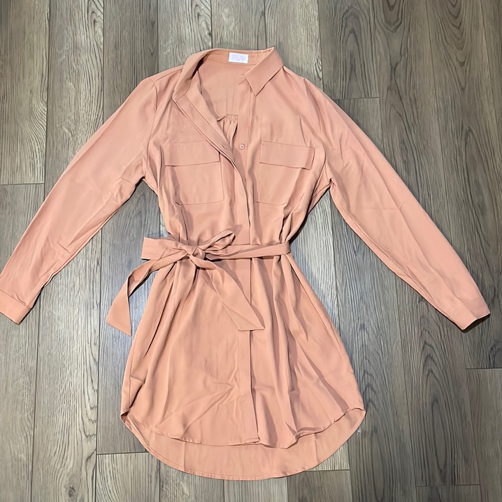 Pink Lily rust utility shirt dress